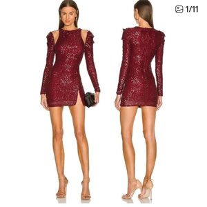 Michael Costello x REVOLVE Canal Mini Dress Sequin Embellished Burgundy Size XS